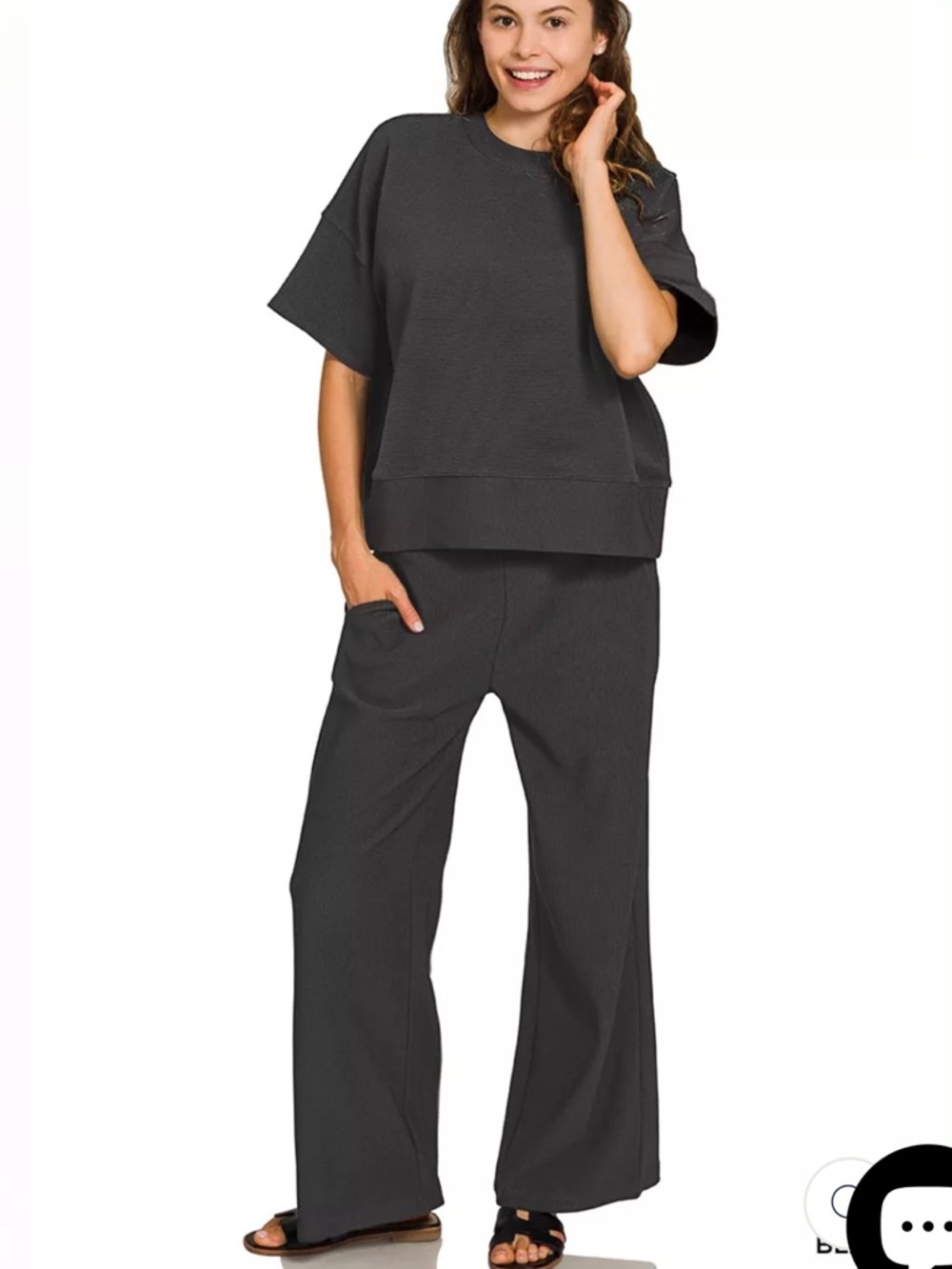 NWOT Zenana Outfitters Black Ribbed Mock Neck Top and Pants set 1X